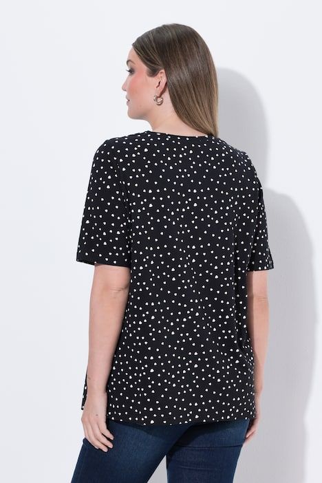 T-shirt avec passepoils, décolleté en V et manches courtes, coupe évasée