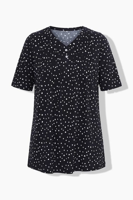 T-shirt avec passepoils, décolleté en V et manches courtes, coupe évasée