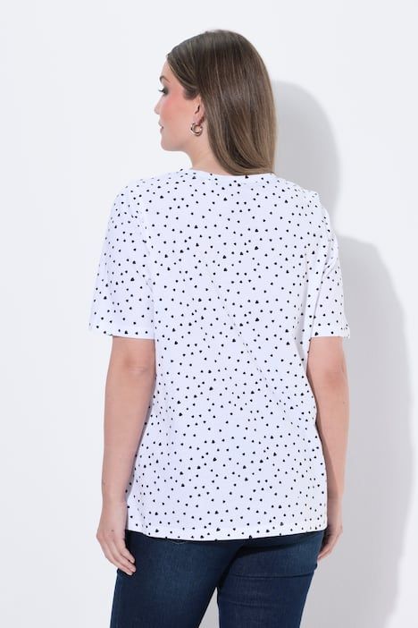 T-shirt avec passepoils, décolleté en V et manches courtes, coupe évasée