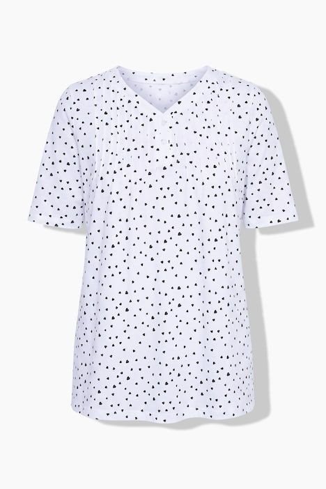 T-shirt avec passepoils, décolleté en V et manches courtes, coupe évasée