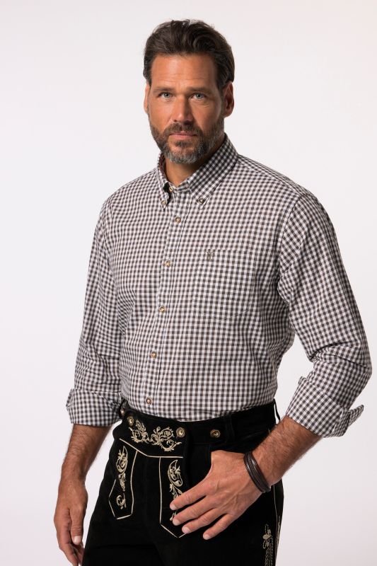 Chemise à carreaux traditionnelle JP 1880, manches longues et col à pointes boutonnées, coupe Modern Fit - jusqu'au 8 XL