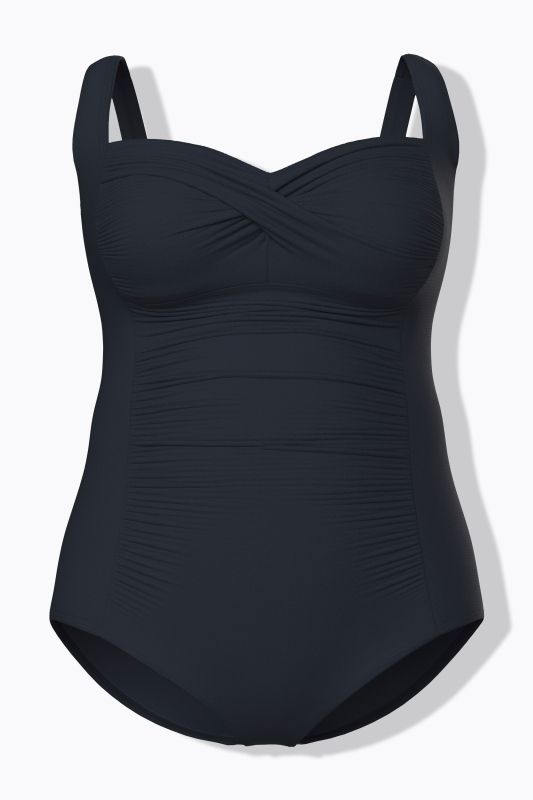 Maillot de bain à bonnets souples. Joli drapé sur la poitrine. Matière finement texturée