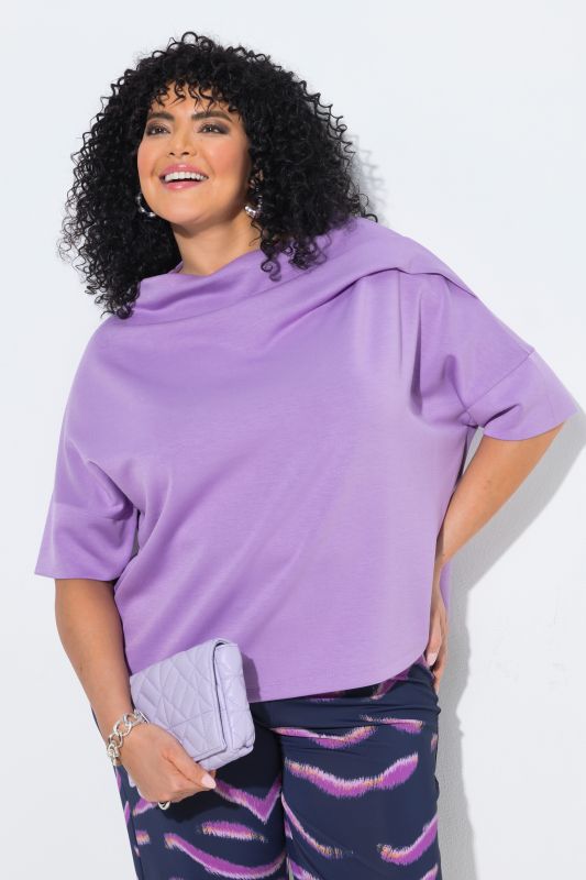 Sweat-shirt oversized à manches courtes, avec col montant et plis fantaisie