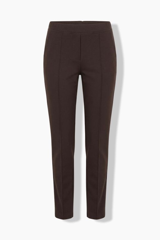 Pantalon point de Rome, jambe carotte. Taille élastique, plis fantaisie