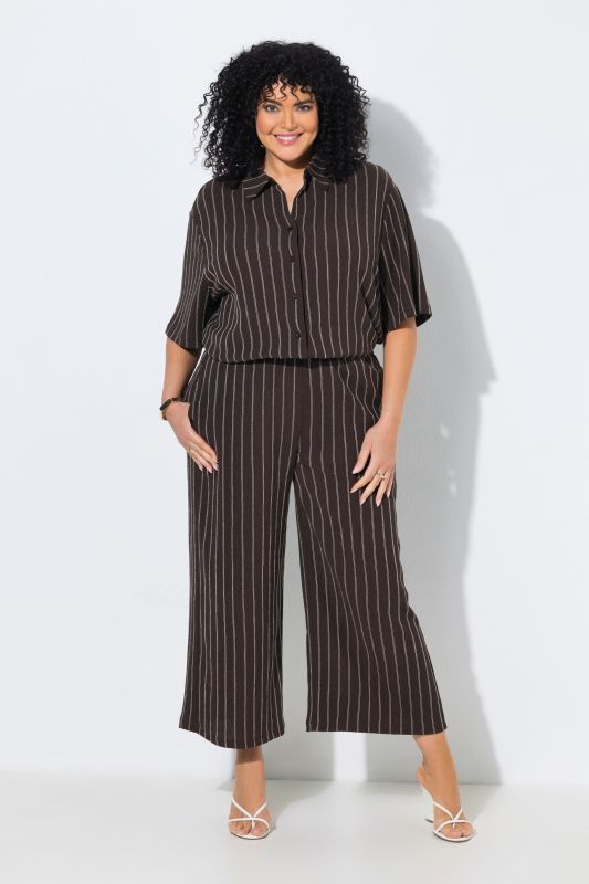 Pantalon à enfiler, taille élastique et jambe large, matière texturée