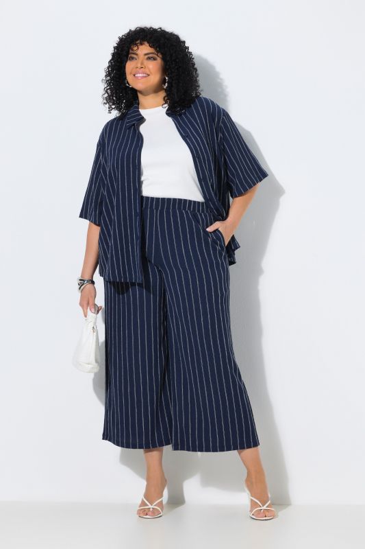 Pantalon à enfiler, taille élastique et jambe large, matière texturée