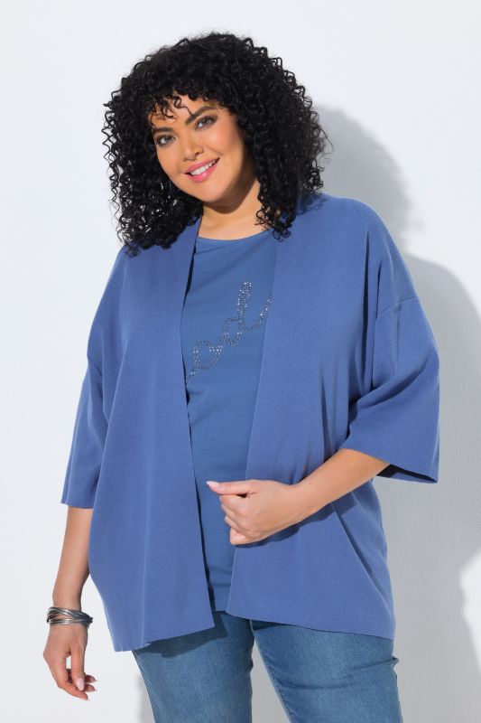 Cardigan oversize, coupe ouverte, col châle et manches courtes