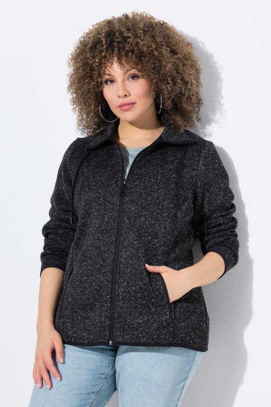 Veste en maille polaire, motif chiné, col montant et poches zippées