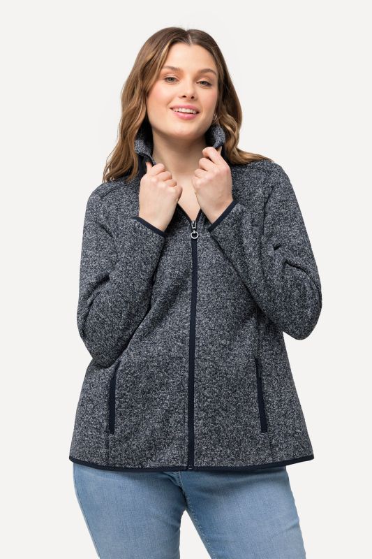 Veste en maille polaire, motif chiné, col montant et poches zippées