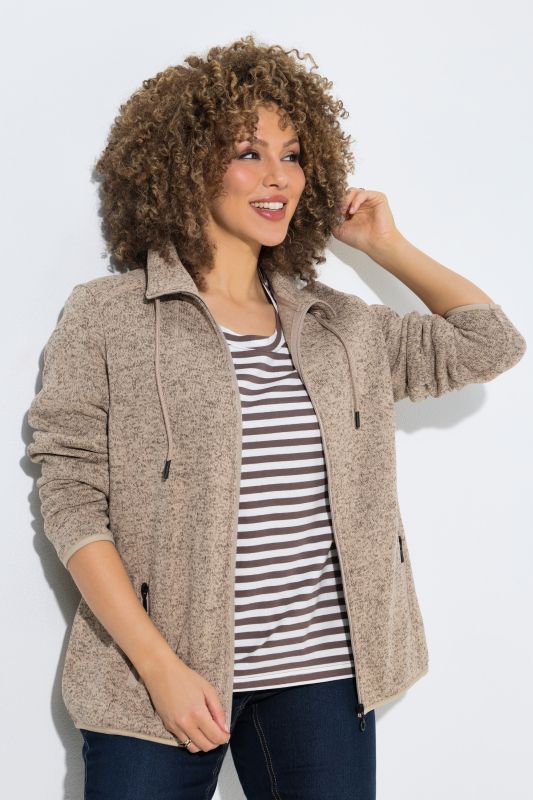 Veste en maille polaire, motif chiné, col montant et poches zippées