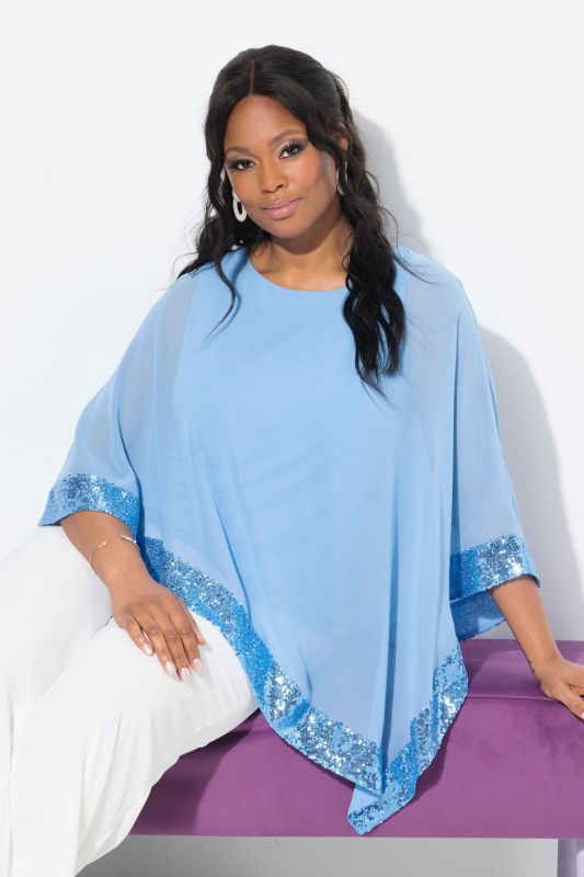 Blouse avec voile en mousseline. Encolure bateau, manches 3/4