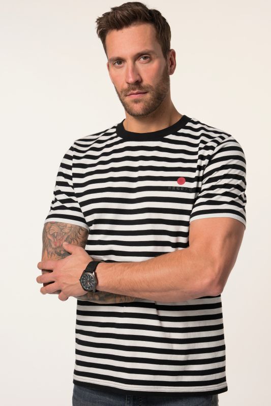 T-shirt JP 1880 à rayures, manches courtes et imprimé sur le devant - jusqu'au 8 XL