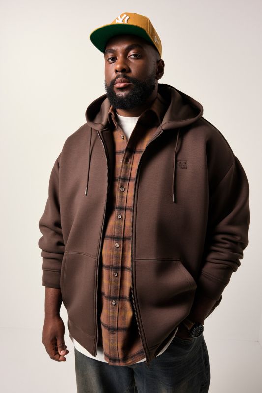 Veste à capuche, tissu scuba, poche kangourou - jusqu'au 8 XL