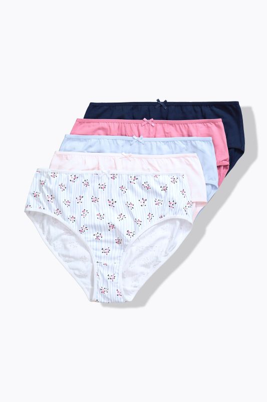 Culottes midi, lot de 5, rayures-fleurs/couleur unie