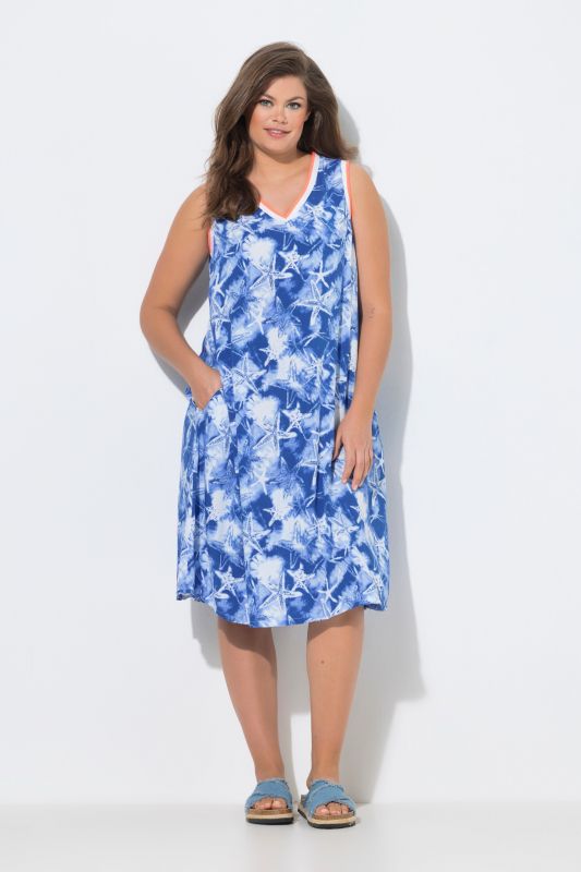 Robe à bretelles, col en V, coupe en A