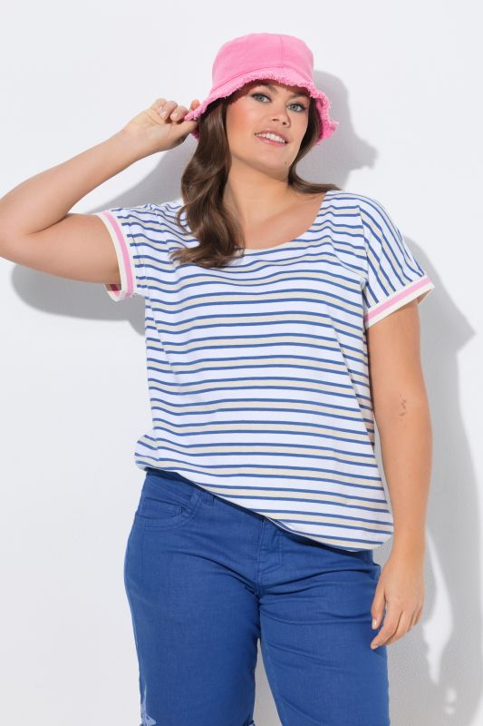 T-shirt à rayures, col rond, manches 1/2