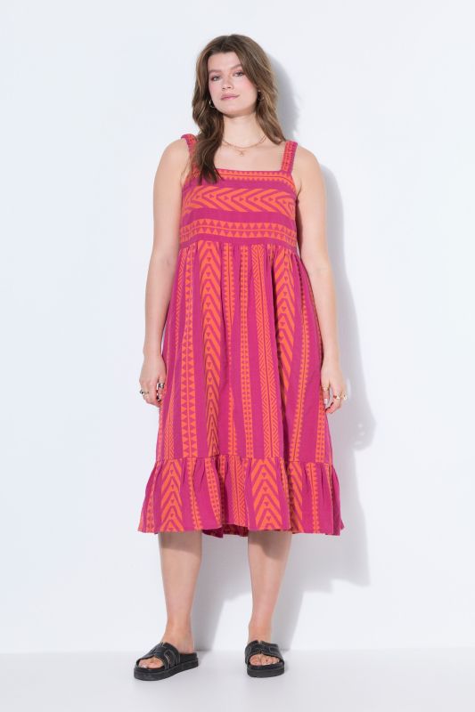 Robe longue, ligne A, jacquard, bretelles extensibles