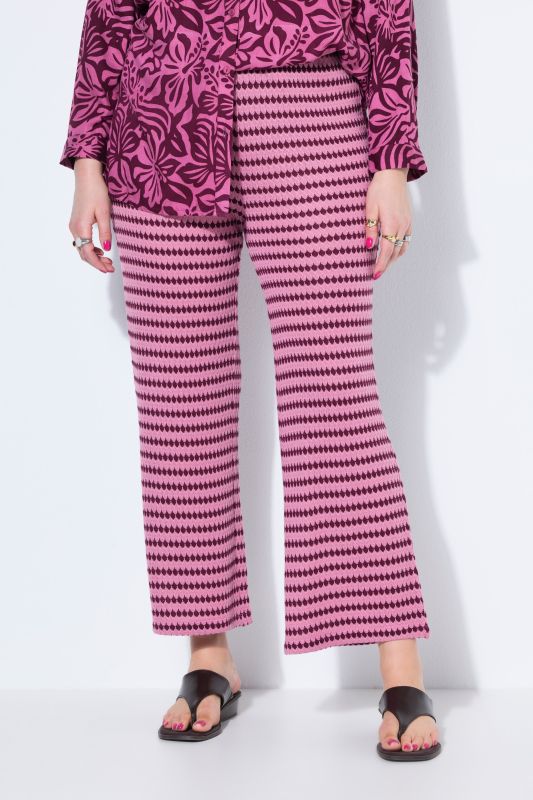 Pantalon jambes larges, texture et rayures, taille élastique