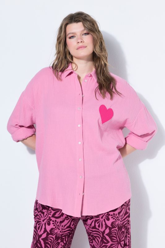 Blouse oversize en mousseline, écusson cœur
