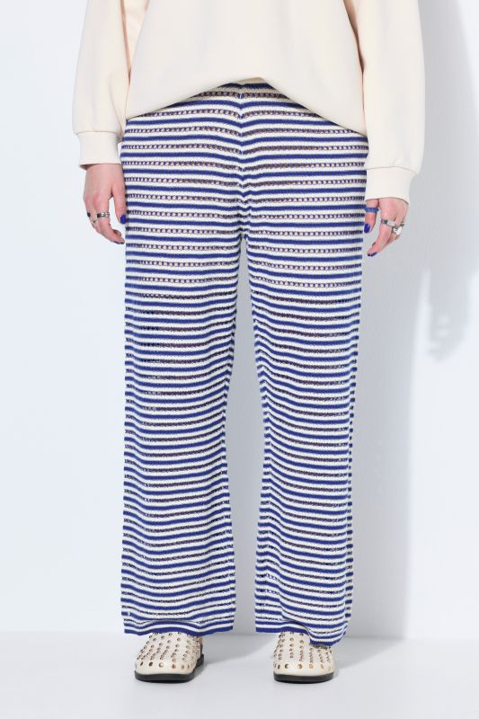 Pantalon jambes larges, rayures et texture, taille élastique