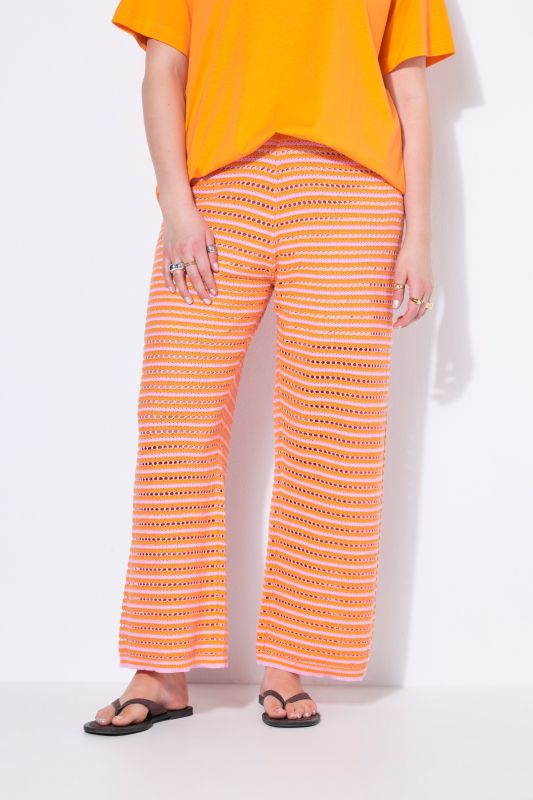 Pantalon jambes larges, rayures et texture, taille élastique