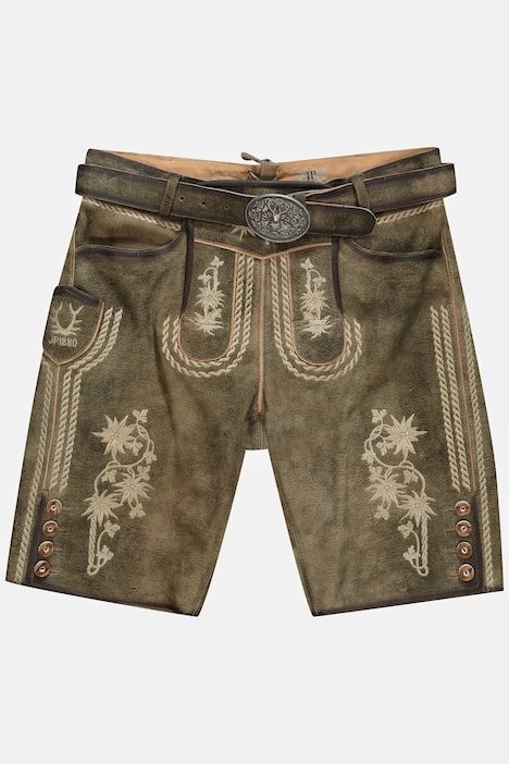 Pantalon en cuir de chèvre, s'inspirant des tenues traditionnelles bavaroises, avec broderies typiques - ceinture en cuir offerte