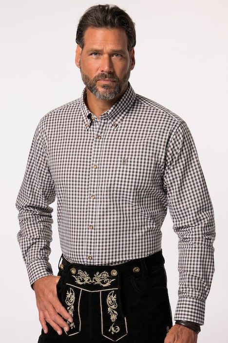 Chemise à carreaux traditionnelle JP 1880, manches longues et col à pointes boutonnées, coupe Modern Fit - jusqu'au 8 XL