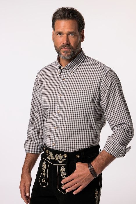 Chemise à carreaux traditionnelle JP 1880, manches longues et col à pointes boutonnées, coupe Modern Fit - jusqu'au 8 XL