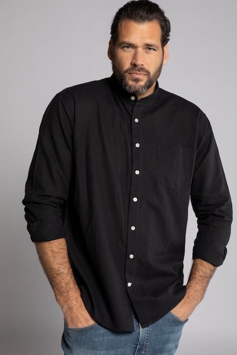 Chemise en lin mélangé JP 1880, manches longues et col officier, coupe Modern Fit - jusqu'au 8 XL