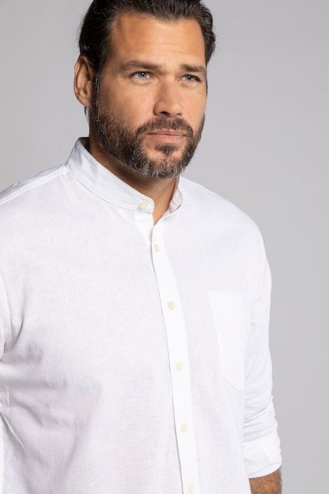 Chemise en lin mélangé JP 1880, manches longues et col officier, coupe Modern Fit - jusqu'au 8 XL