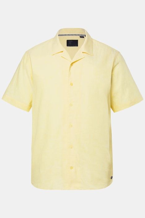 Chemise en lin mélangé, manches courtes et col cubain, coupe Modern Fit