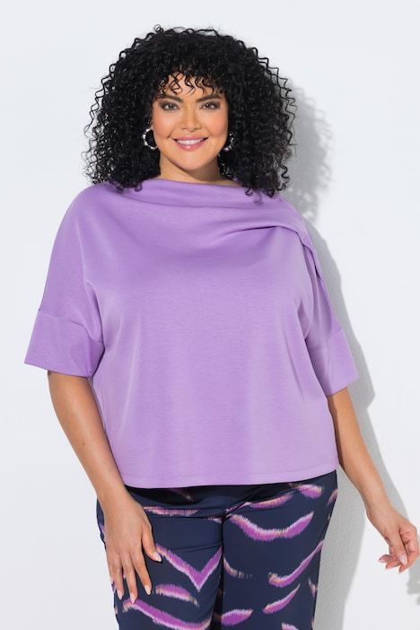 Sweat-shirt oversized à manches courtes, avec col montant et plis fantaisie