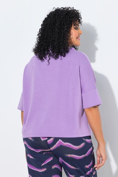 Sweat-shirt oversized à manches courtes, avec col montant et plis fantaisie