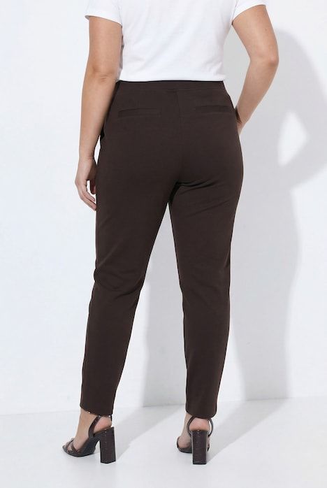 Pantalon point de Rome, jambe carotte. Taille élastique, plis fantaisie