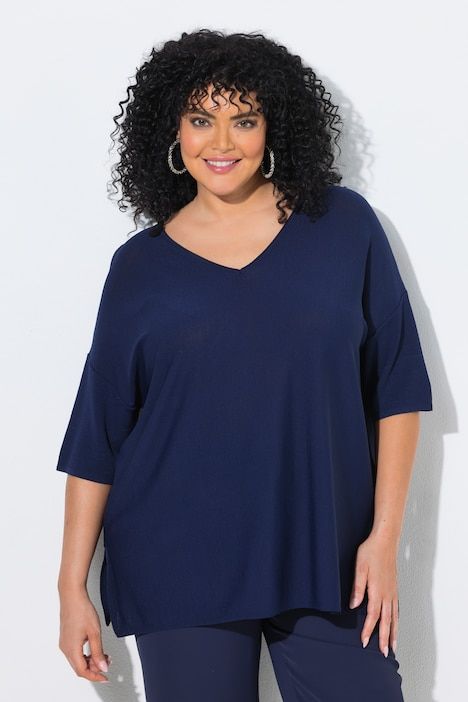 Pull oversize, encolure en V et manches courtes