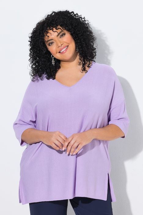 Pull oversize, encolure en V et manches courtes