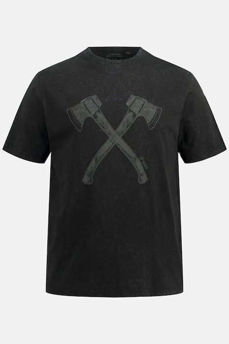 T-shirt à manches courtes, col rond et imprimé hache double sur la poitrine. Look vintage. Inspiration costume traditionnel bavarois