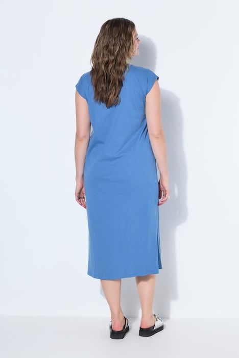 Robe midi en jersey oversized à encolure ronde et sans manches. Ouverture de type fente sur le côté