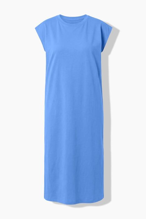 Robe midi en jersey oversized à encolure ronde et sans manches. Ouverture de type fente sur le côté