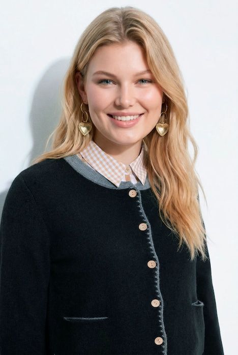 Cardigan à col montant et boutons traditionnels, broderie cerf