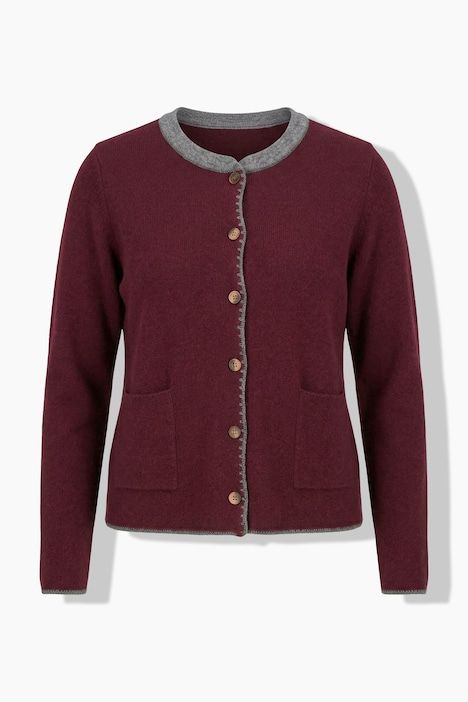 Cardigan à col montant et boutons traditionnels, broderie cerf