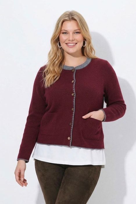 Cardigan à col montant et boutons traditionnels, broderie cerf