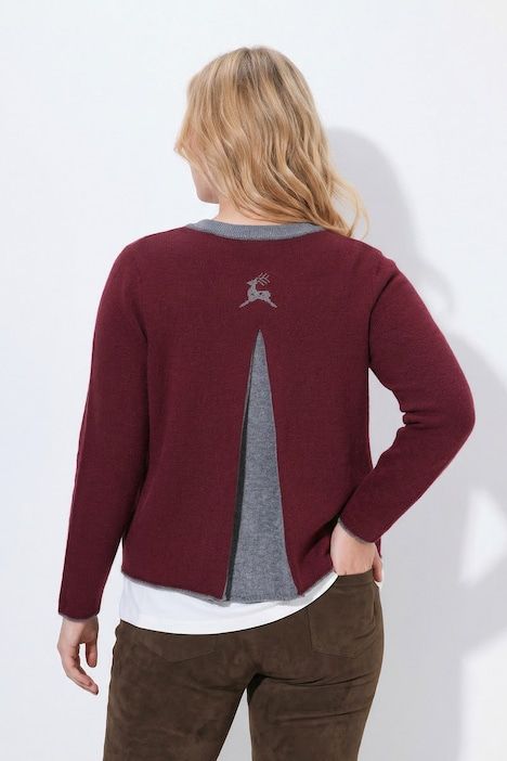 Cardigan à col montant et boutons traditionnels, broderie cerf