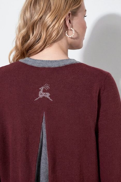 Cardigan à col montant et boutons traditionnels, broderie cerf