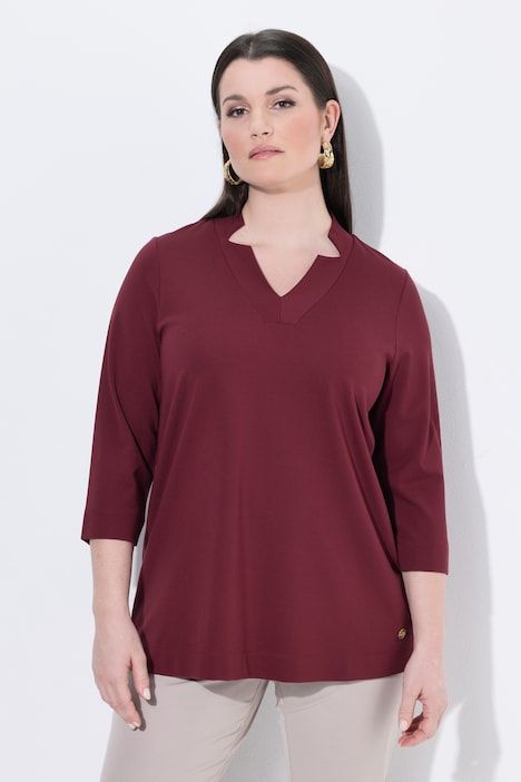 T-shirt col en V avec découpes, manches 3/4 - silhouette en A