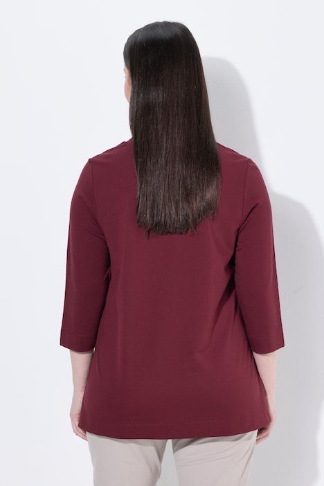 T-shirt col en V avec découpes, manches 3/4 - silhouette en A