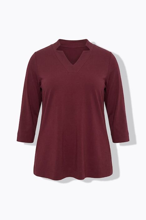 T-shirt col en V avec découpes, manches 3/4 - silhouette en A