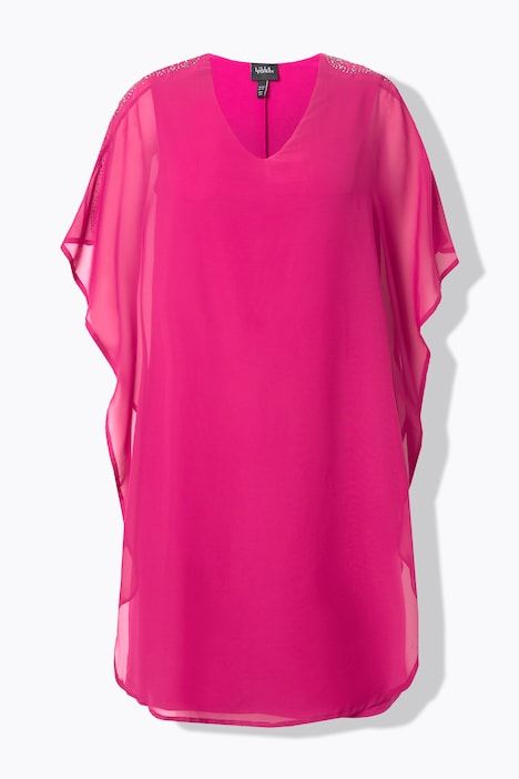 Robe en mousseline, multicouche. Décolleté V, manches 3/4