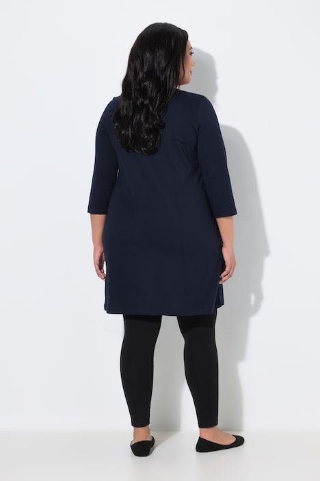 T-shirt long, coupé évasée, décolleté carré et manches 3/4