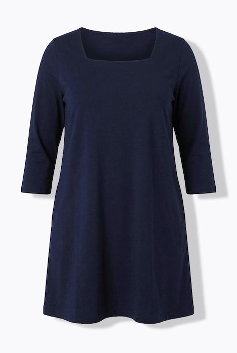 T-shirt long, coupé évasée, décolleté carré et manches 3/4